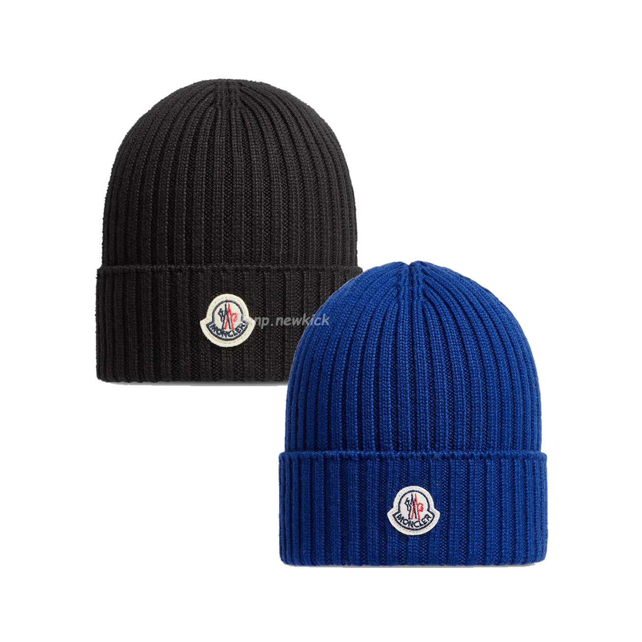 Moncler Logo Patch Ribbed Knit Beanie Black Blue (1) - newkick.app